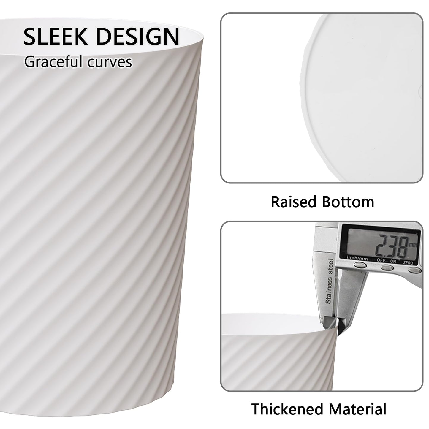 Bathroom Garbage Can 3 Pack 6.8L/1.8 Gallon Small Garbage Can, Round Plastic Trash Can, Slim Waste Basket for Bedroom, Bathroom, Kitchen, Living Room, Office, Car, RV, Fits Under Sink