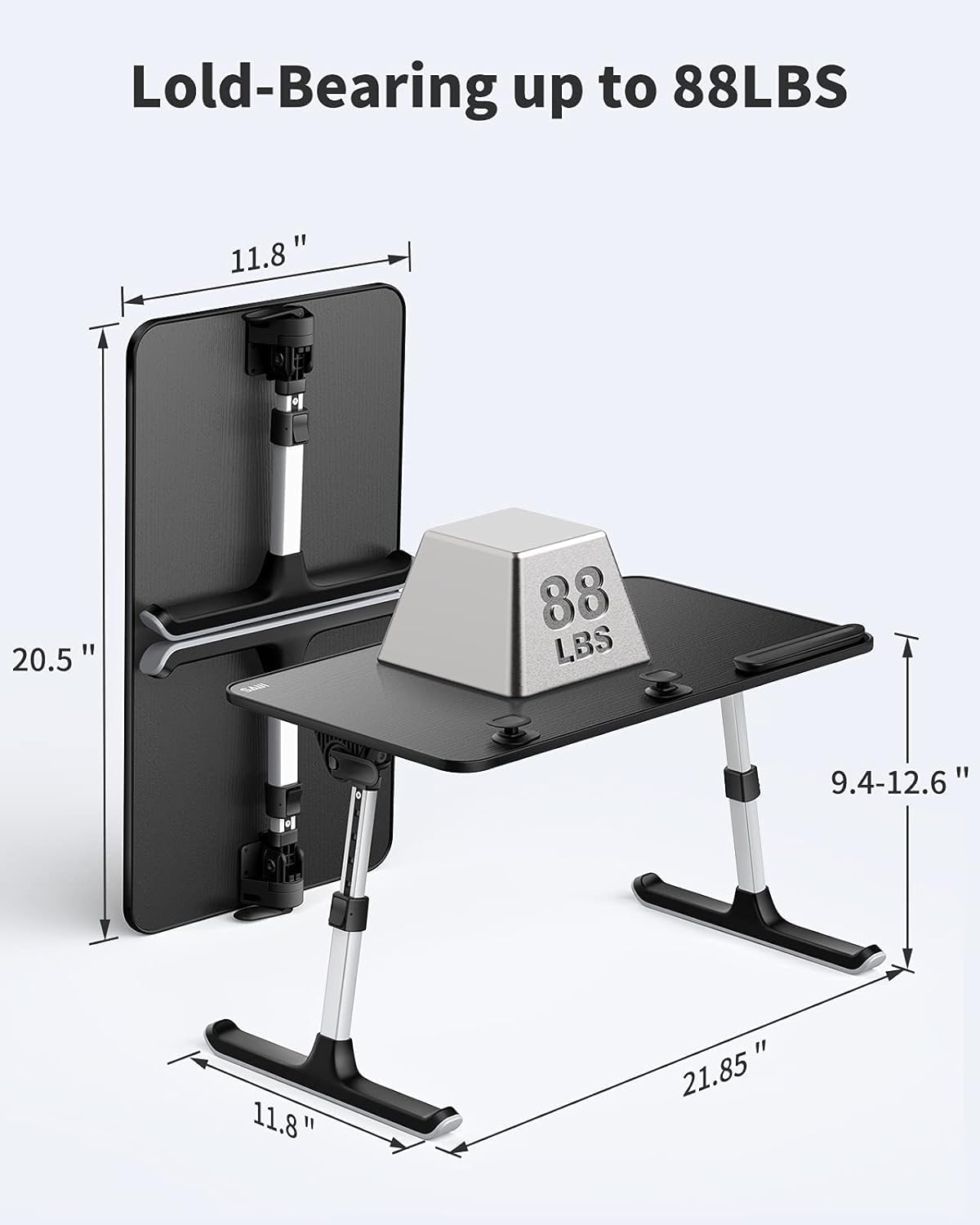 SAIJI Height & Angle Adjustable Laptop Stand for Bed, Lap Desk Bed Tray Table, Light Weight Foldable Portable Laptop table for Couch Sofa Chair Floor Desk for Adults, Kids (Black)