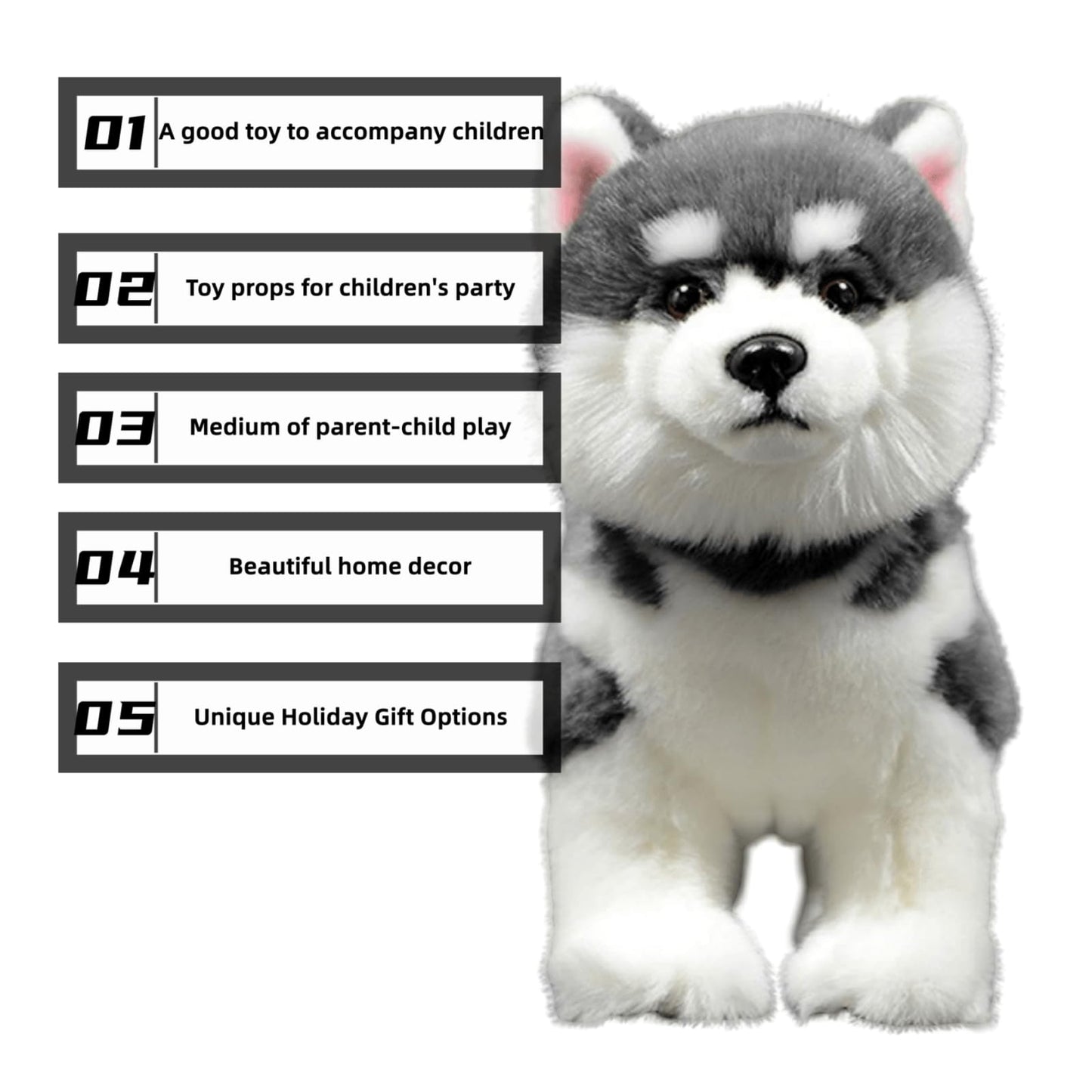 FRANKIEZHOU Lifelike Husky Stuffed Animal, Gray, 11" Alaskan Malamute Plush Toy, Realistic Dog Stuffed Animal, Soft and Durable, Anxiety Relief, Gift for Kids, Home Decor, Hugging Toy