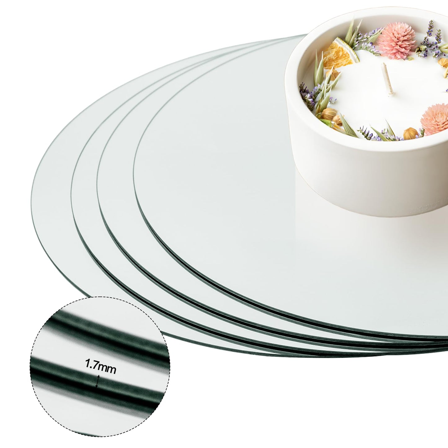 Cheardia 12 Pack Round Mirror Candle Plate Set - 12 Inch Centerpieces for Tables, Circle Glass Trays 1.7mm Thick, Mirror Tiles for Wedding Decorations, Party, Wall Decor
