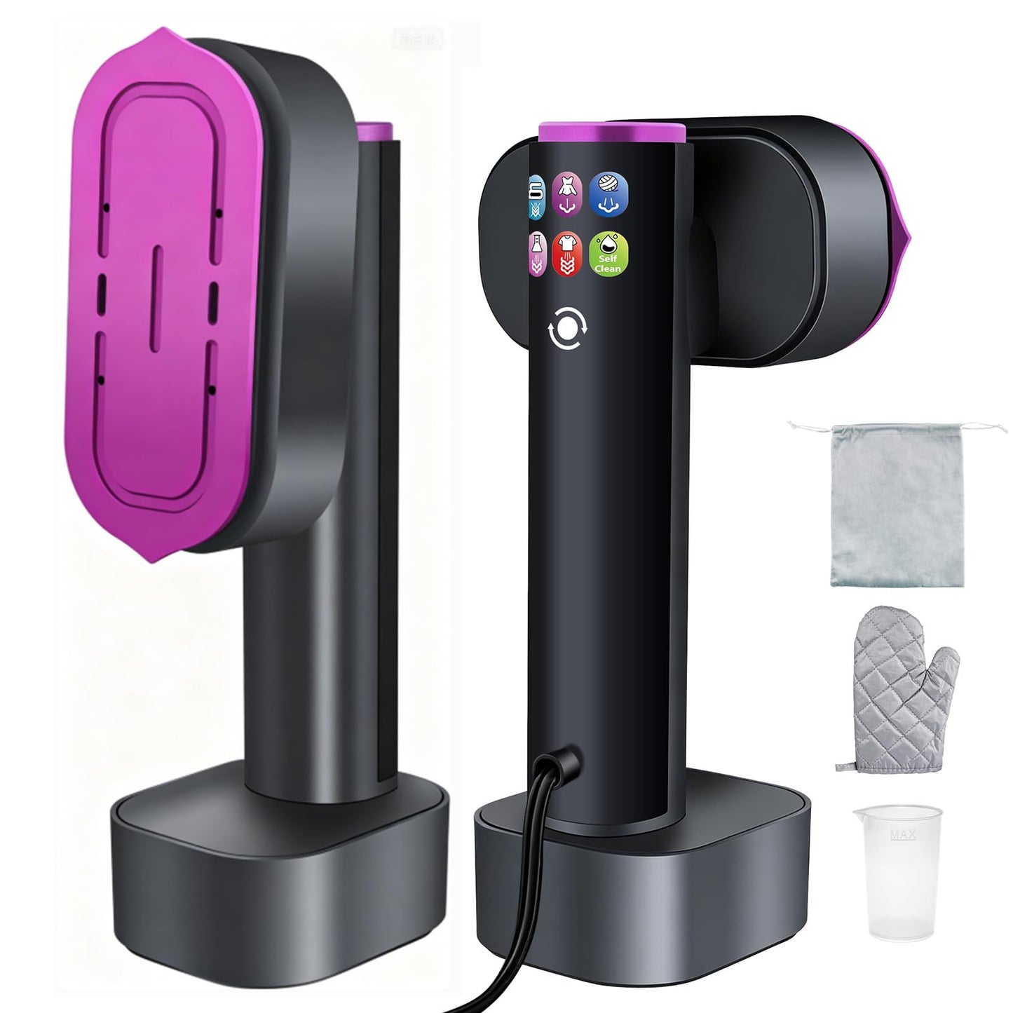 Handheld Garment Steamer, 2-in-1 Steamer & Iron, 1200W Fast Heat, 190ml Detachable Water Tank Portable Travel Steamer with LED Display, 6 Modes, for Home & Travel