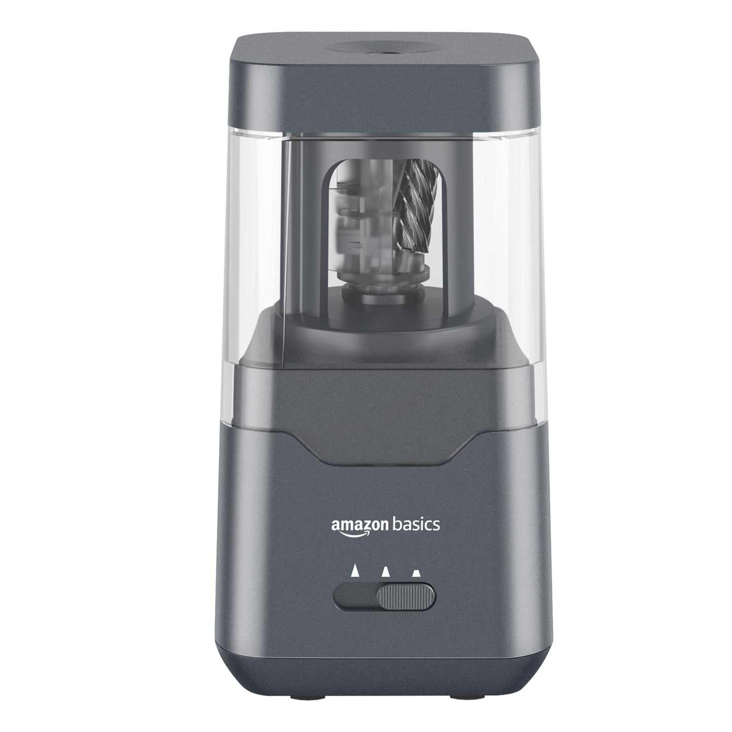 Amazon Basics Portable Electric Pencil Sharpener, Helical Blade, Auto Stop, Battery/USB Cord Operated, Black, 2.87 x 2.87 x 5.3 in