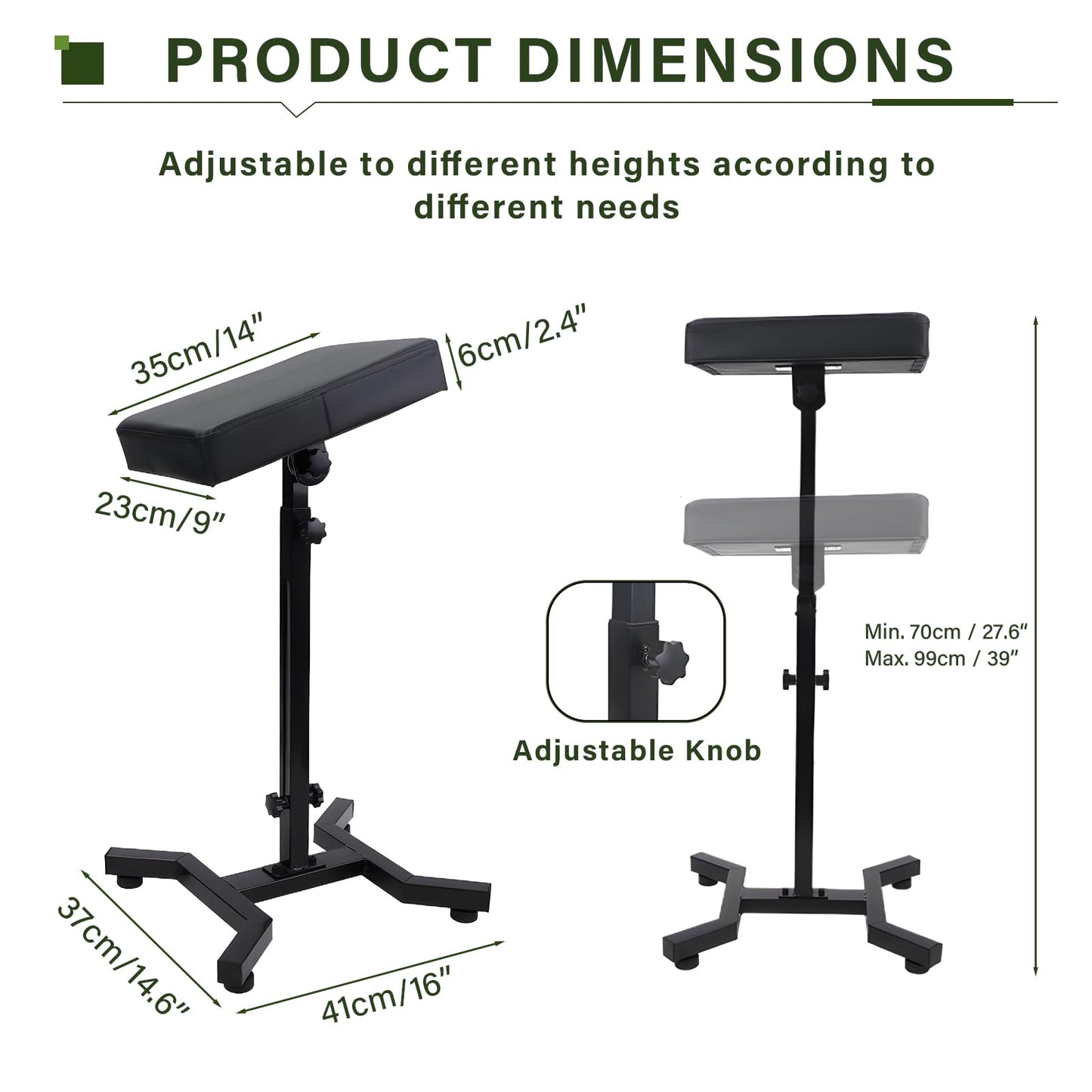 ASDJAKZP Tattoo Arm Rest, Adjustable Height & Angle, Heavy-Duty Iron, Thickened Sponge PU Leather, Black