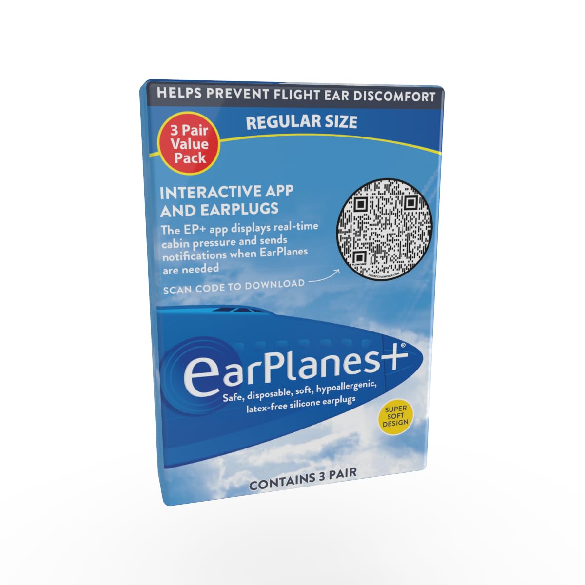 New Super Soft Adult EarPlanes® Ear Plugs Airplane Travel Ear Protection (3)