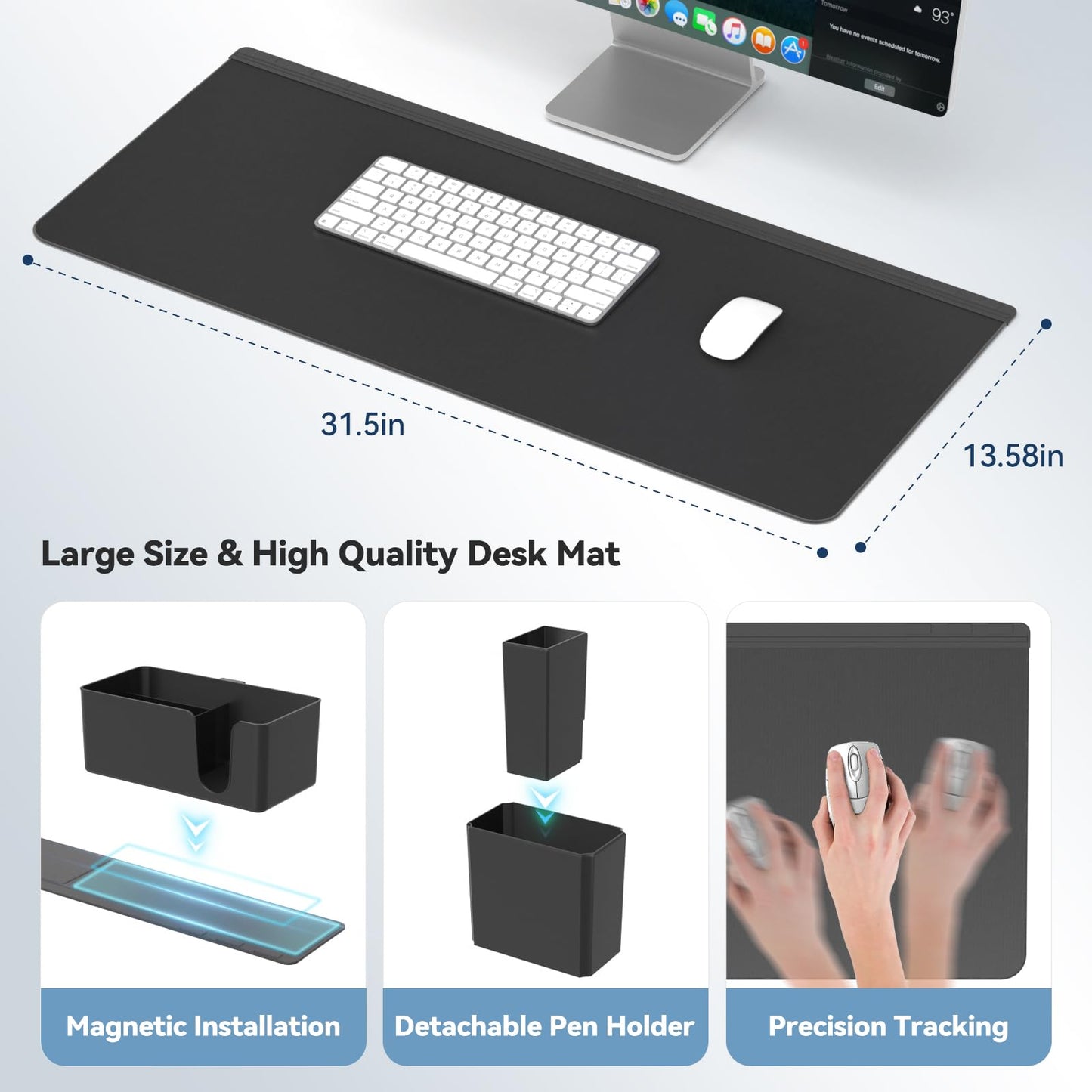KDD Magnetic Desk Organizer Set with Large Desk Pad, Modular Desktop Storage System with Phone Stand, Pen Holder, Cup Holder & Card Organizer, DIY Workspace Accessories for Office Home