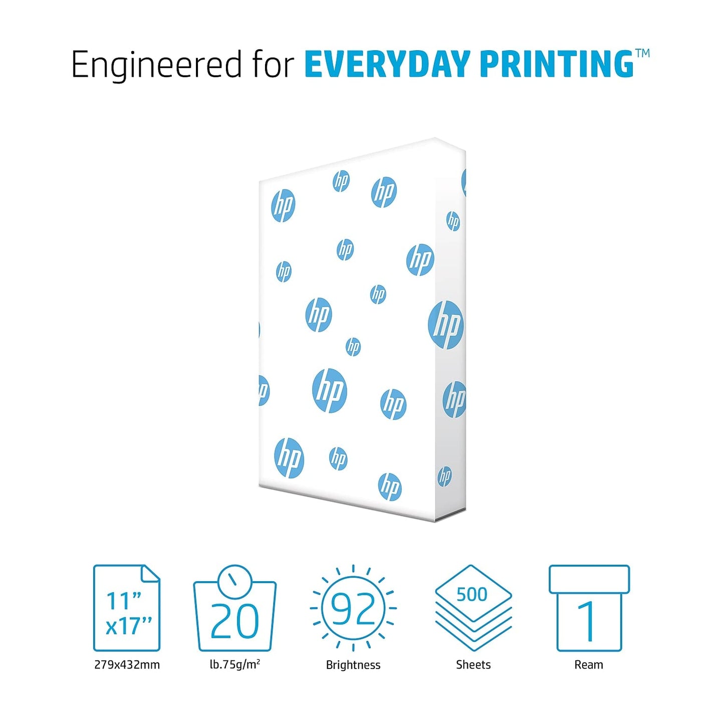 HP Printer Paper 11 x 17 paper Office 20 lb 1 Ream 500 Sheets 92 Bright Made in USA FSC Certified Copy Paper HP Compatible 172000R