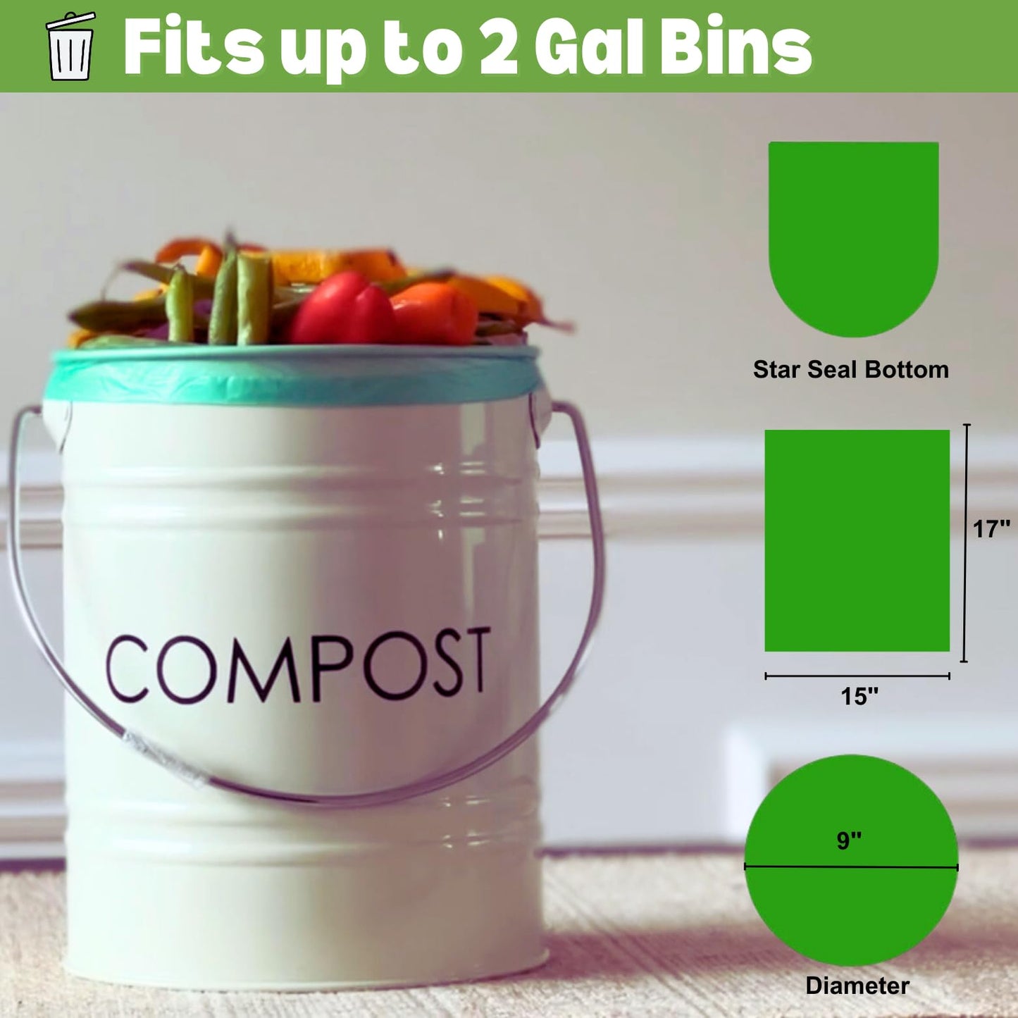 1.2 Gallon (5 Liter) Samll Biodegradable Trash Bag (440 Count) Green Eco-friendly Small Garbage Bags Made W/EPI 1 Gallon Can Liners for Home Kitchen Office (440 Bags)