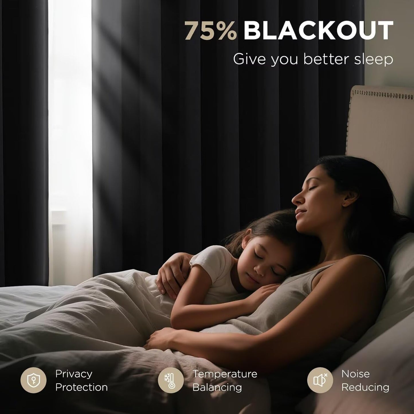 Joydeco Blackout Curtains 2 Panels, Black Out Curtains 84 Inches Long, Room Darkening Grommet Drapes for Bedroom Living Room Windows (W52 x L84 Inch, Black)