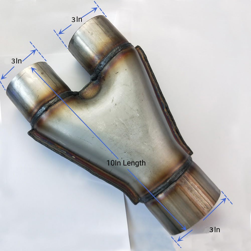 RCCT 3 Inch Y Pipe Exhaust Dual Outlet 3 In Exhaust Y Pipe SS409 Material 10In Overall Length (3In~Dual Outlet 3'')