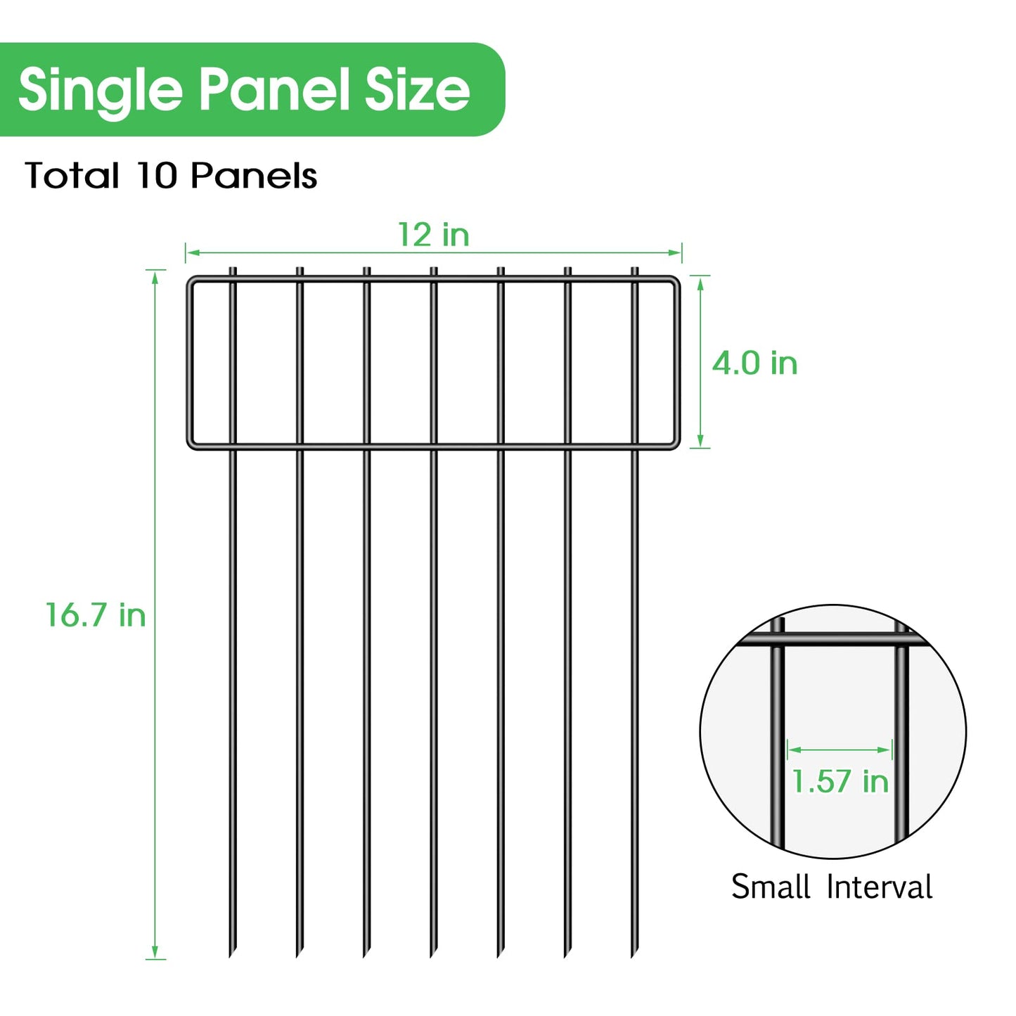 10 Pack Animal Barrier Fence, Total 16.7 Inch(H) X 10.8 Ft(L) Decorative Garden Fence, Rustproof Metal Barrier Bottom Fence, Dog Rabbits Ground Stakes Border Fence for Garden, Yard.