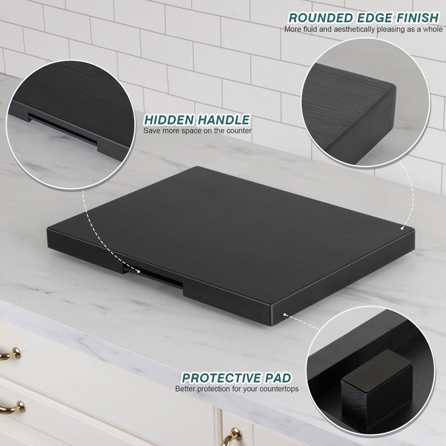ANBOXIT Appliance Sliding Tray for Coffee Maker, Wooden Small Appliance Slider for Counter, Countertop Kitchen Appliance Rolling Tray (Classic Black- Wide)