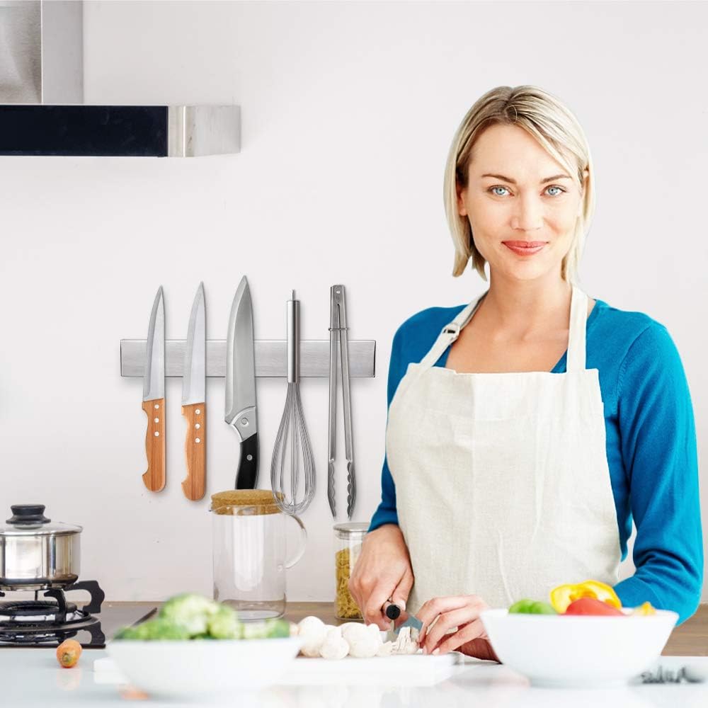 Ninonly 24 Inch Magnetic Knife Strip, Premium Stainless Steel Wall Mounted Kitchen Knives Bar,Space-Saving Powerful No Drilling Magnetic Knife Rack for Home Kitchen Utensil Holder & Tool Holder