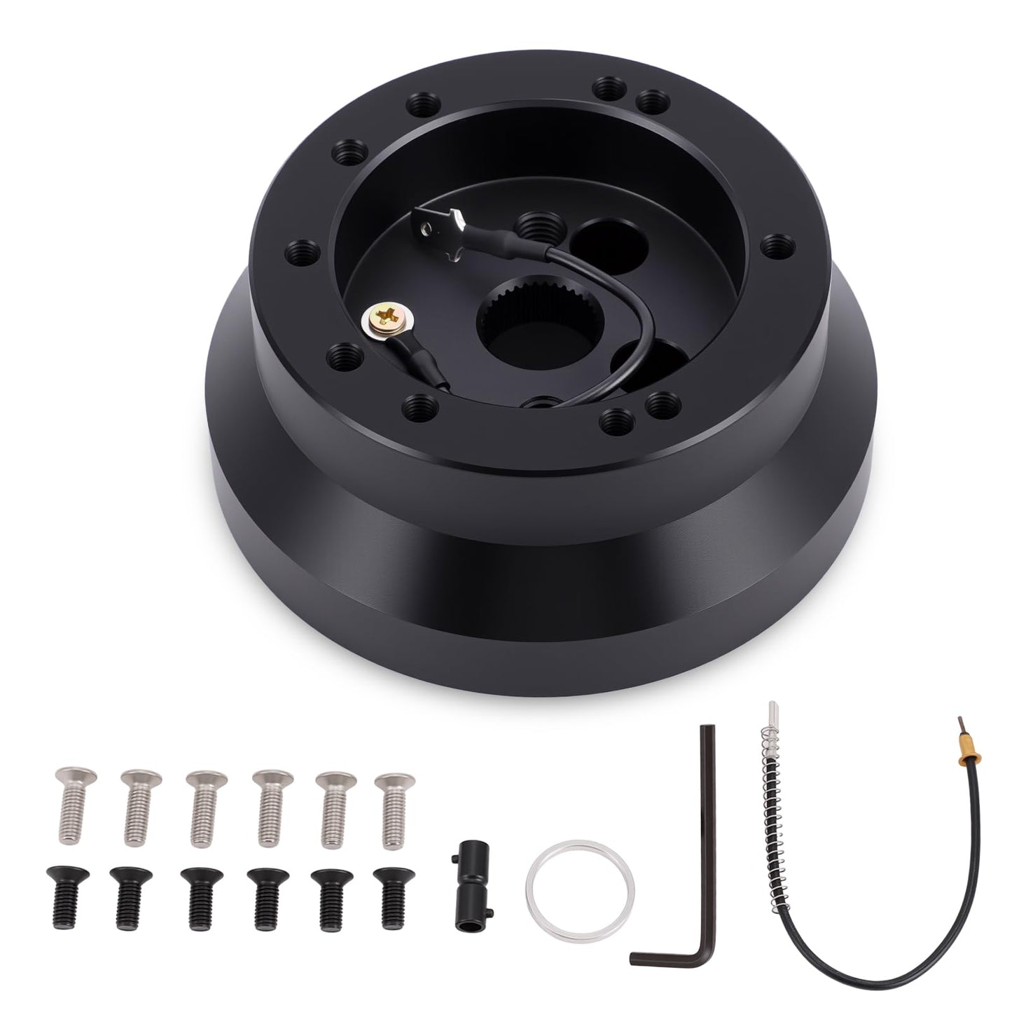 KIMISS 5/6 Hole Aluminum Steering Wheel Short Hub Adapter Kit - Quick Release Hub Adapter Direct Fit for GM Trucks 1982-1994, Racing Style, Easy Installation Easy Install Steering Wheel Kit (Black)
