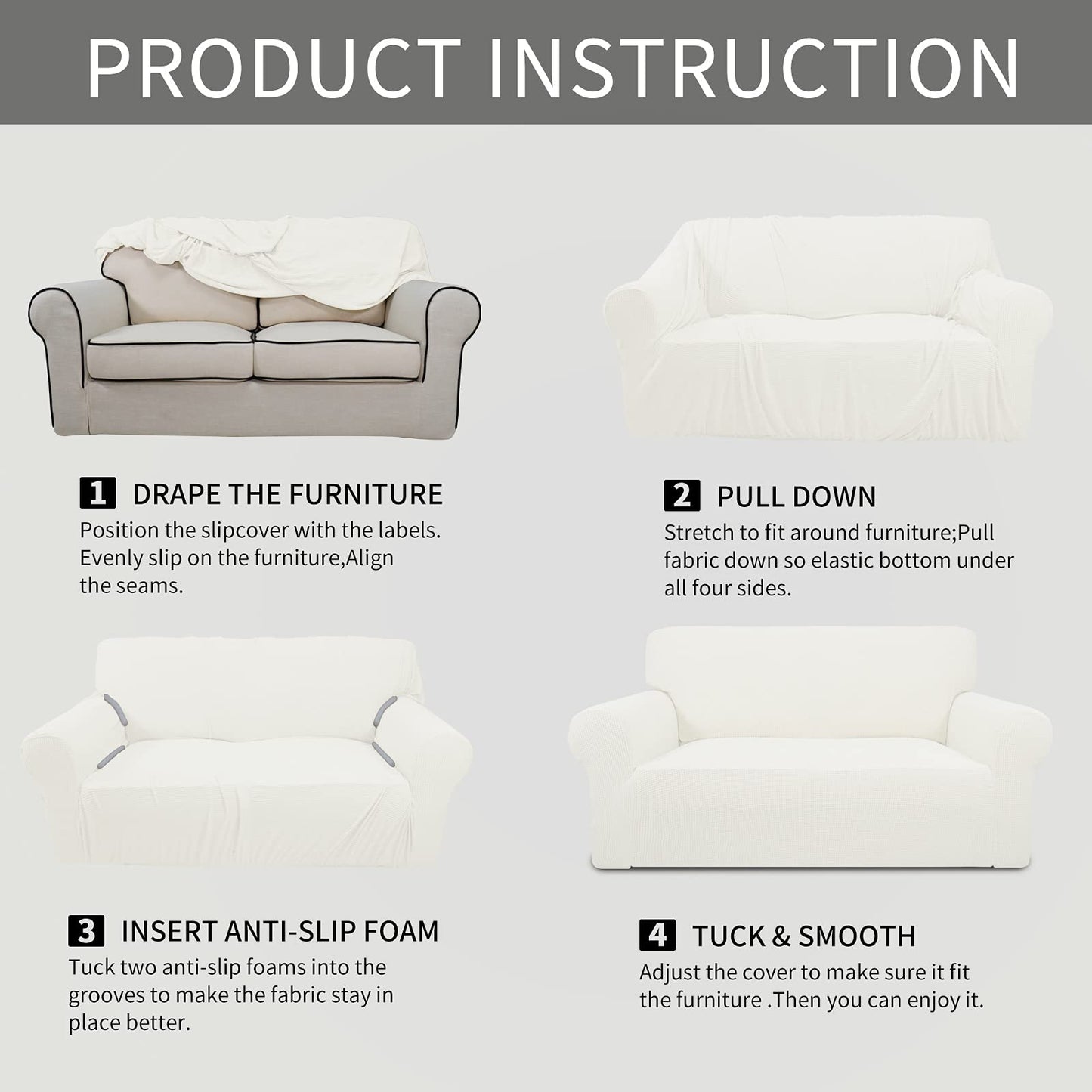 Easy-Going Stretch Sofa Slipcover Couch Sofa Cover Furniture Protector Soft with Elastic Bottom for Pets Kids Children Dog Spandex Jacquard Fabric Small Checks (X Large, Cream)