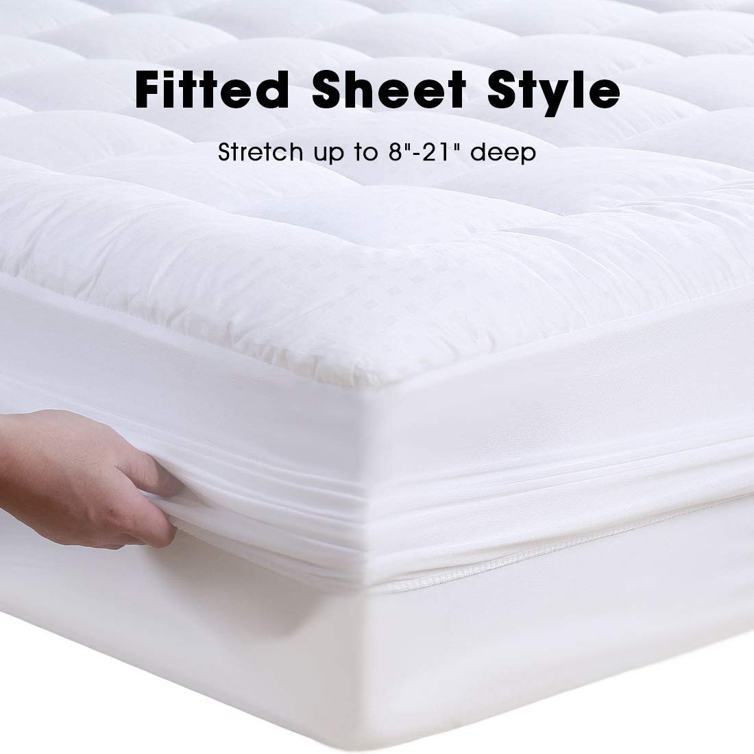 BaliChun Queen Size Mattress Pad Cotton Top Mattress Topper Fitted Quilted Mattress Cover Soft Breathable Pillow Top Cooling Mattress Protector Stretches up 8"-21" Deep Pocket (60×80 Inches, White)