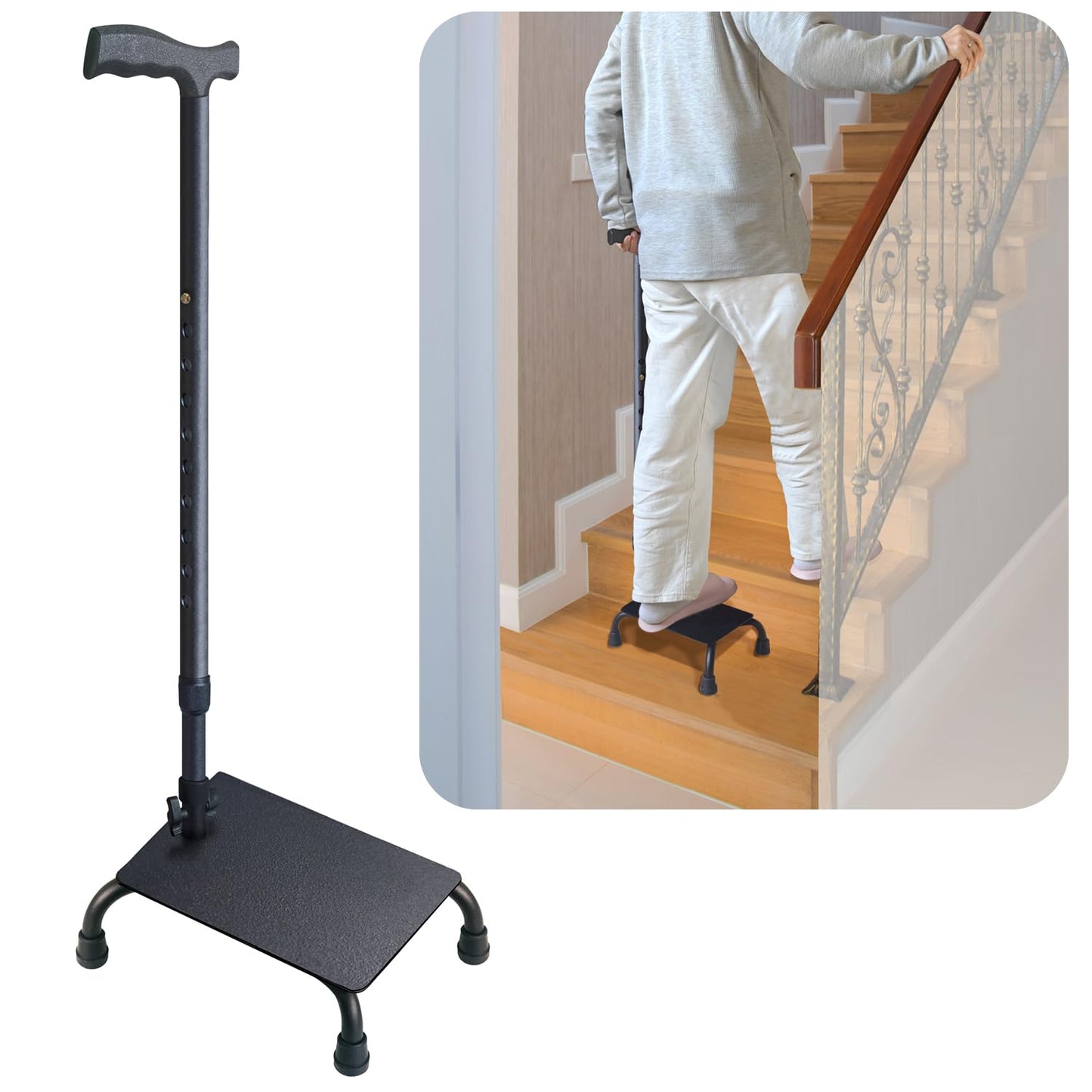 Aliseniors Enhanced Stair Climbing Cane - Upgraded Half Step Stair Lifts Seniors Step Helper for Easy Walking Up and Down Stairs - Adjustable Stair Steady Stairs Assist Aid for Men Women Elderly