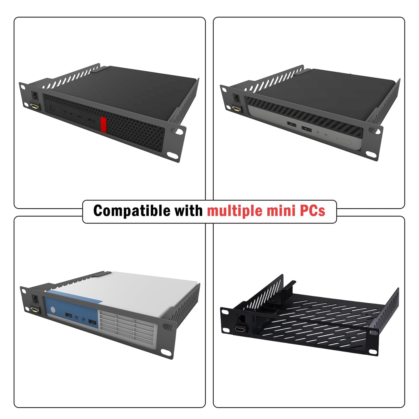GeeekPi 10inch 1U Mini PC Rack Mount Shelf with RJ45 CAT6 Port & Mini HDMI Port for DeskPi RackMate T1/T0