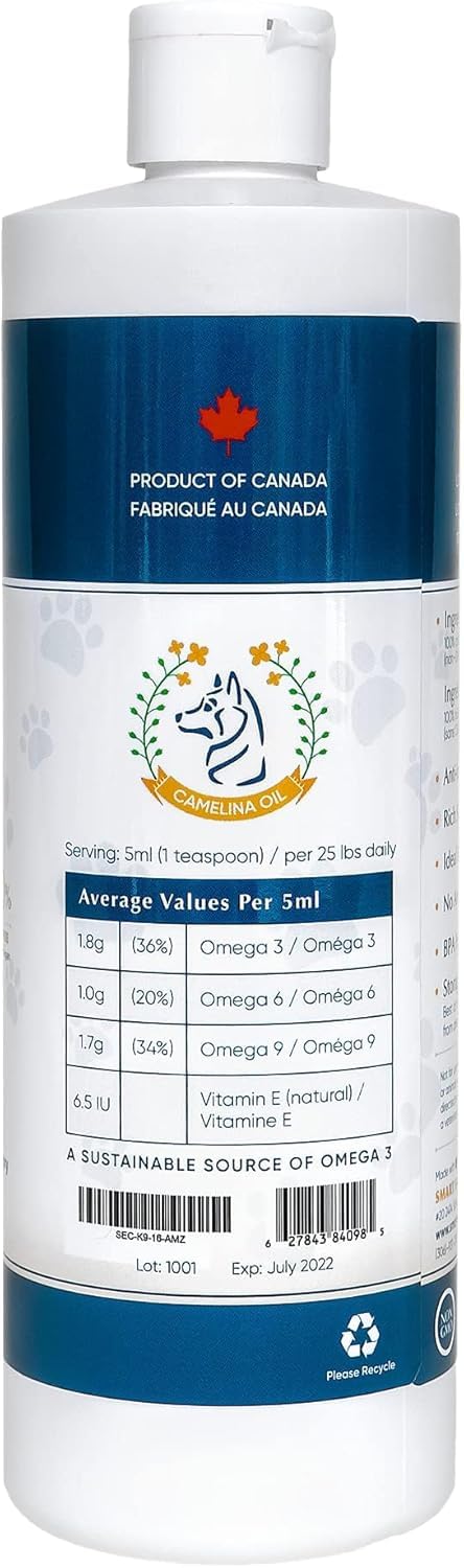 SmartEarth Camelina Oil for Dogs - Omega 3, 6, 9 Supplement for Healthy Skin, Shiny Coat & Flexible Joints - Dog Joint Supplement - Natural Canine Wellness - (16oz) (Pack of 2)