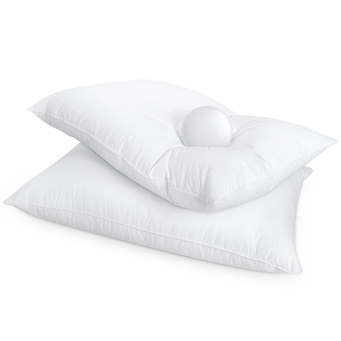 zibroges Goose Feather Pillow Queen Size Pack of 2 - Down Hotel Bed Pillows for Sleeping, Soft 600 Thread Count Cotton Cover, Fluffy Support Surround Fill Polyester for Back, Stomach, Side Sleepers