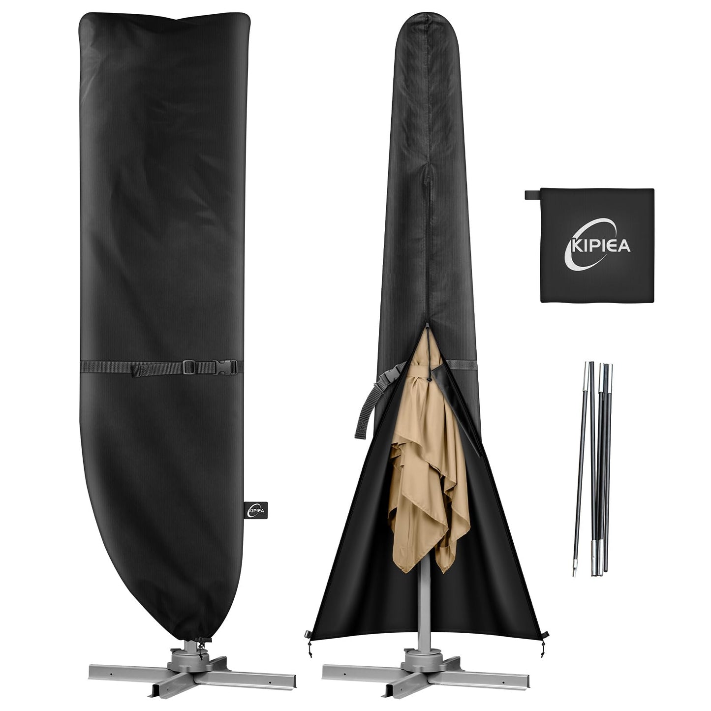 Kipiea Patio Umbrella Cover for 9'-13' Cantilever Umbrella, Upgraded 500D Heavy Duty Outdoor Umbrella Covers with Support Pole and Zipper