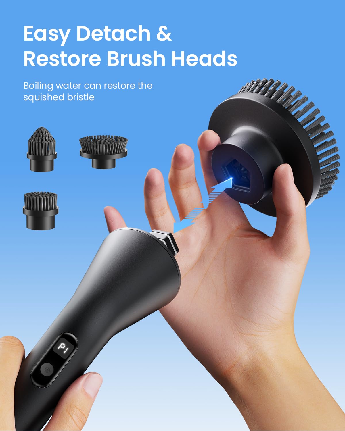 Leebein Electric Spin Scrubber, Full Body IPX7 Waterproof Electric Cleaning Brush, Cordless Bathroom Scrubber with 7 Brush Heads, Extendable Long Handle and 2 Speeds Scrubber for Bathtub Floor