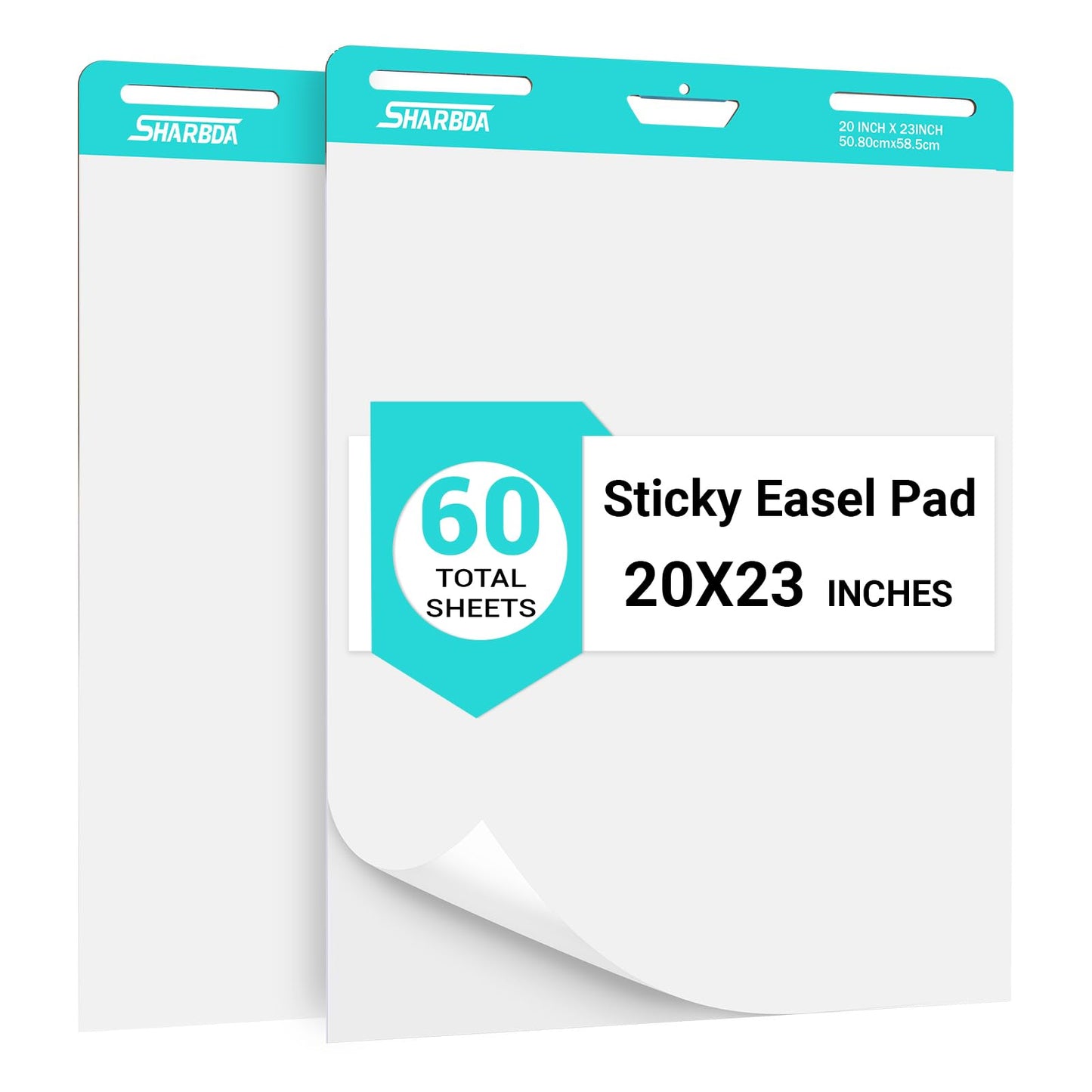 SHARBDA Sticky Easel Pad,20 in x 23 in,Flip Chart Paper,Sticky Chart Paper for Teachers,Self-Stick Easel Paper,Super Sticky & Bleed-Resistant, 30 Sheets/Pad, 2 Pads