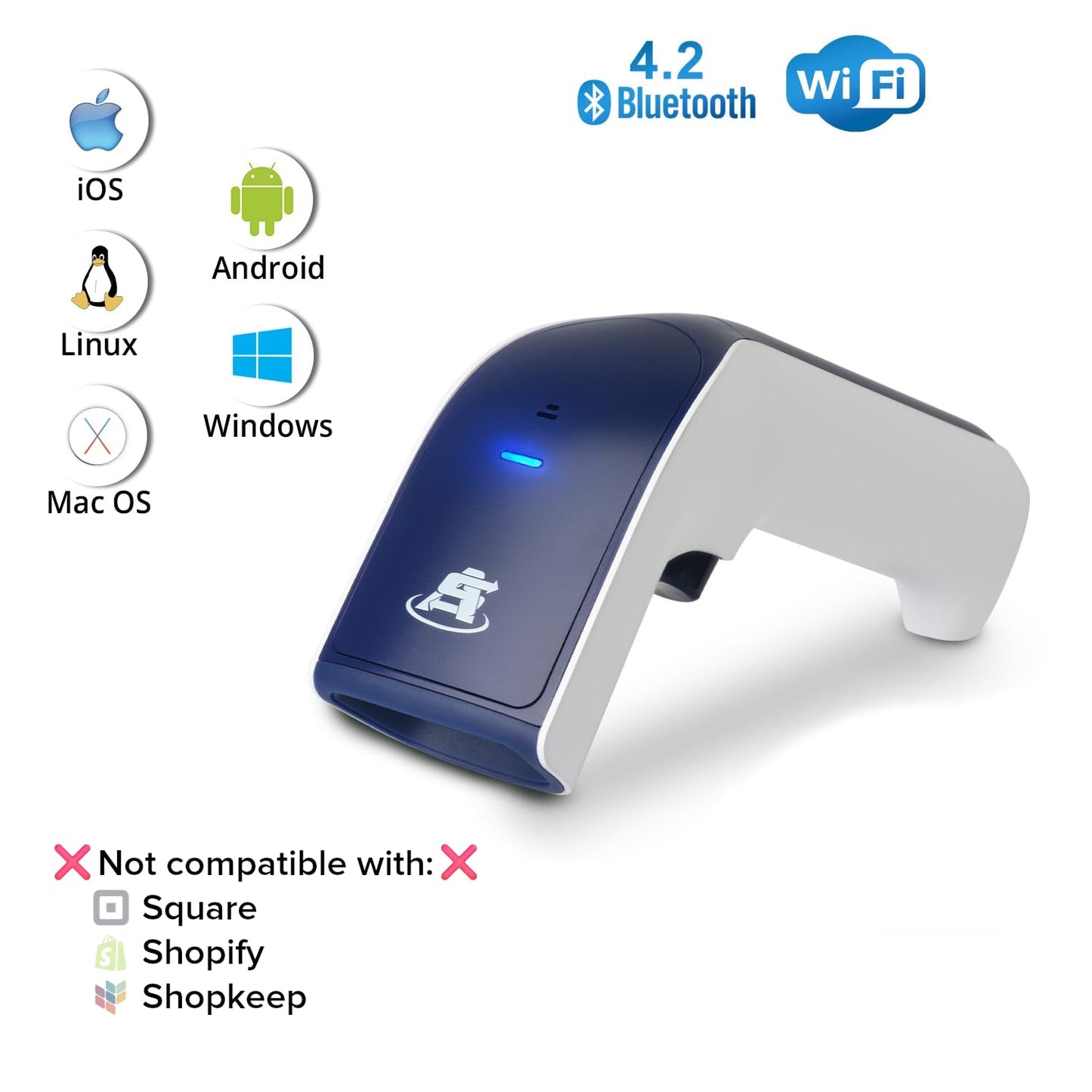 ScanAvenger Wireless Portable 1D Bluetooth Barcode Scanner: Hand Scanner 3-in-1, Cordless, Rechargeable Scan Gun for Inventory - USB Barcode Reader (1D Only with No Next Gen Stand)