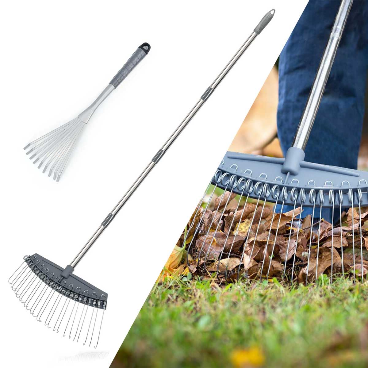 Altdoff Yard Thatch Rake Set Adjustable, Leaf Dethatcher Rakes 17"-63" Inch Wide with 24 Metal Tines, Multiple Garden Thatching Rakes Used for Leaves, Lawns, Gravel, Shrub