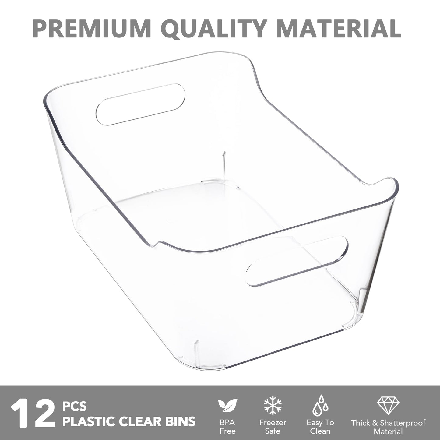 12 Pack Plastic Storage Bins, Multi-Use Organizer Bins, Pantry Organizer, Clear Storage Containers, Bins for Home & Kitchen