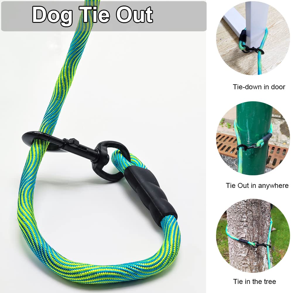 BTINESFUL 12ft/20ft/30ft/50ft Tie-Out Check Cord Long Rope Dog Leash, Recall Training Lead Leash- Great for Large Medium Small Dogs Training, Playing, Camping, or Backyard, Green-20ft
