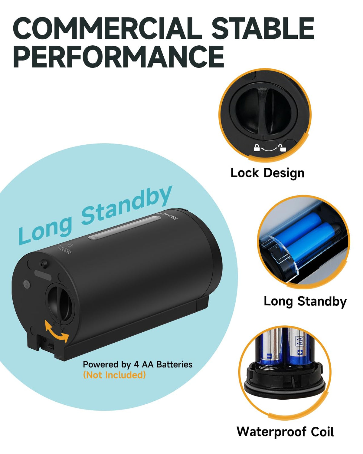 AIKE Classic Automatic Soap Dispenser,750ML Liquid Wall Mount,MatteBlack Stainless Steel Finish Model AK1205E