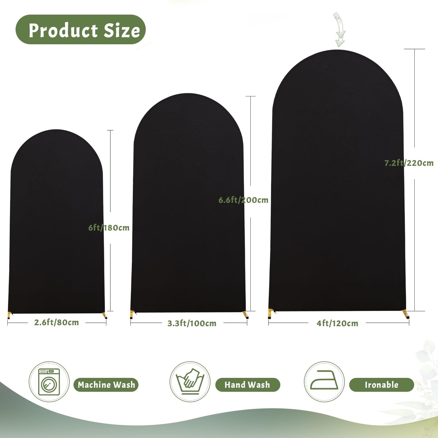 Chiara Arch Covers - Black Spandex Fitted Wedding Arch Stand Covers - 7.2FT Round Top Stretchy Backdrop for Birthday Party Ceremony Banquet Decoration