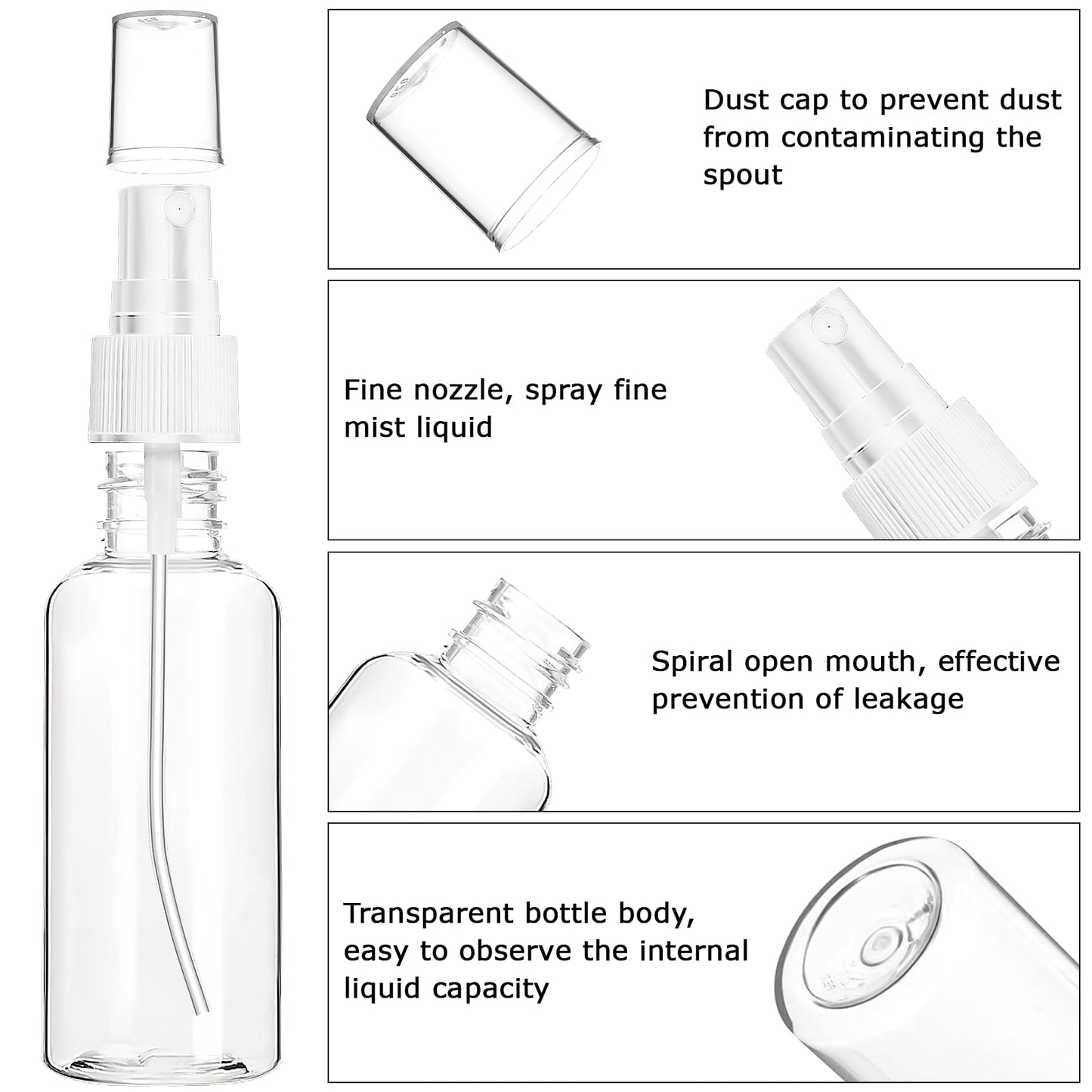 200 Pcs Mini Travel Spray Bottles,1oz Fine Mist Spray Bottle,Clear Plastic Empty Travel Bottle with Small Funnels,Refillable Liquid Containers for Alcohol Skin Toner Essential Oils Perfumes