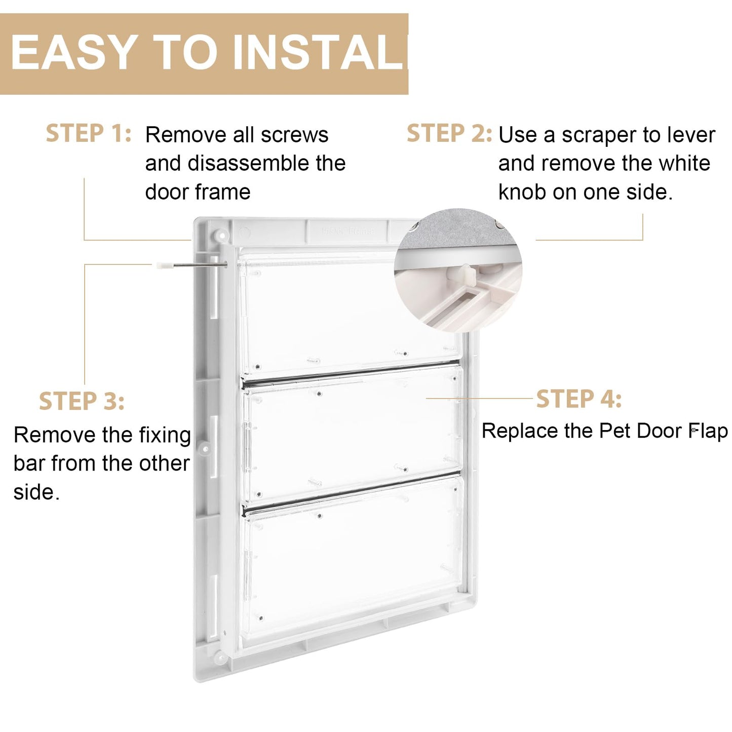 AirVows 3-Panel Airseal Giant Dog Pet Door Replacement Flap, 10.25" x 15.75", White, Magnetic, Polycarbonate, Plastic Frame, 4 Spare Rubber Strips, Easy Installation, 1 Year Warranty