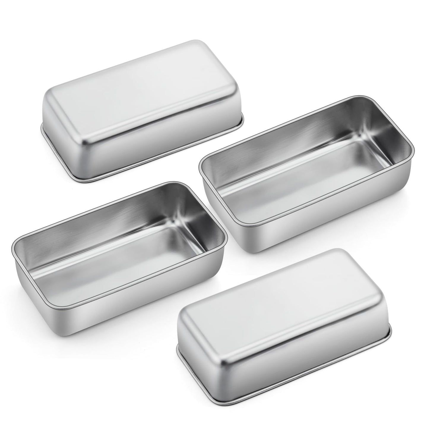P&P CHEF Loaf Pan Set, 9-inch Bread Pans, Stainless Steel Loaf Toast Baking Pans for Bread Meatloaf Lasagna Cake, Healthy & Non Toxic, Oven & Dishwasher Safe, (Silver, 4Pcs)