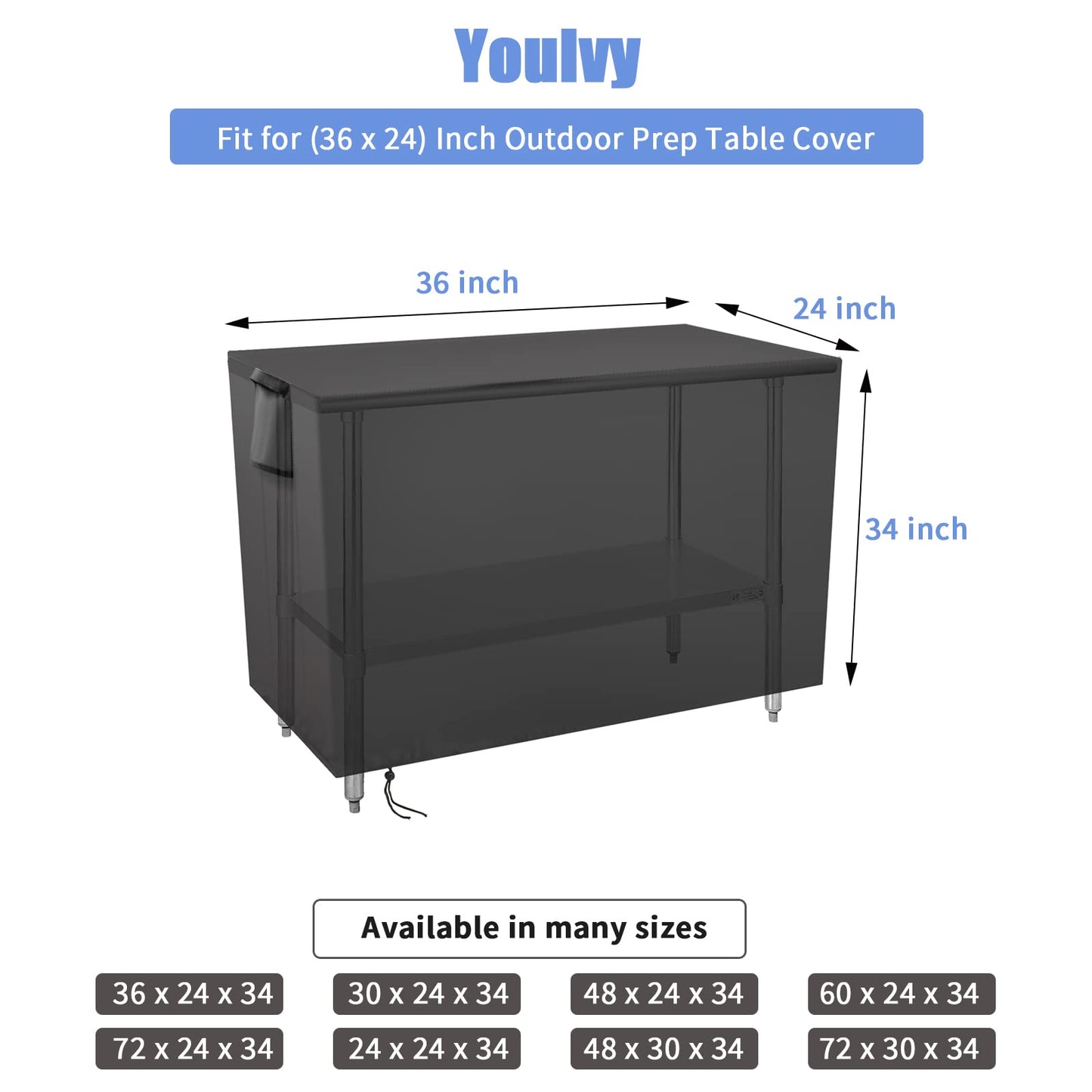 Youlvy Outdoor Prep Table Cover 36x24x35 Inch, Waterproof, Black Oxford Fabric