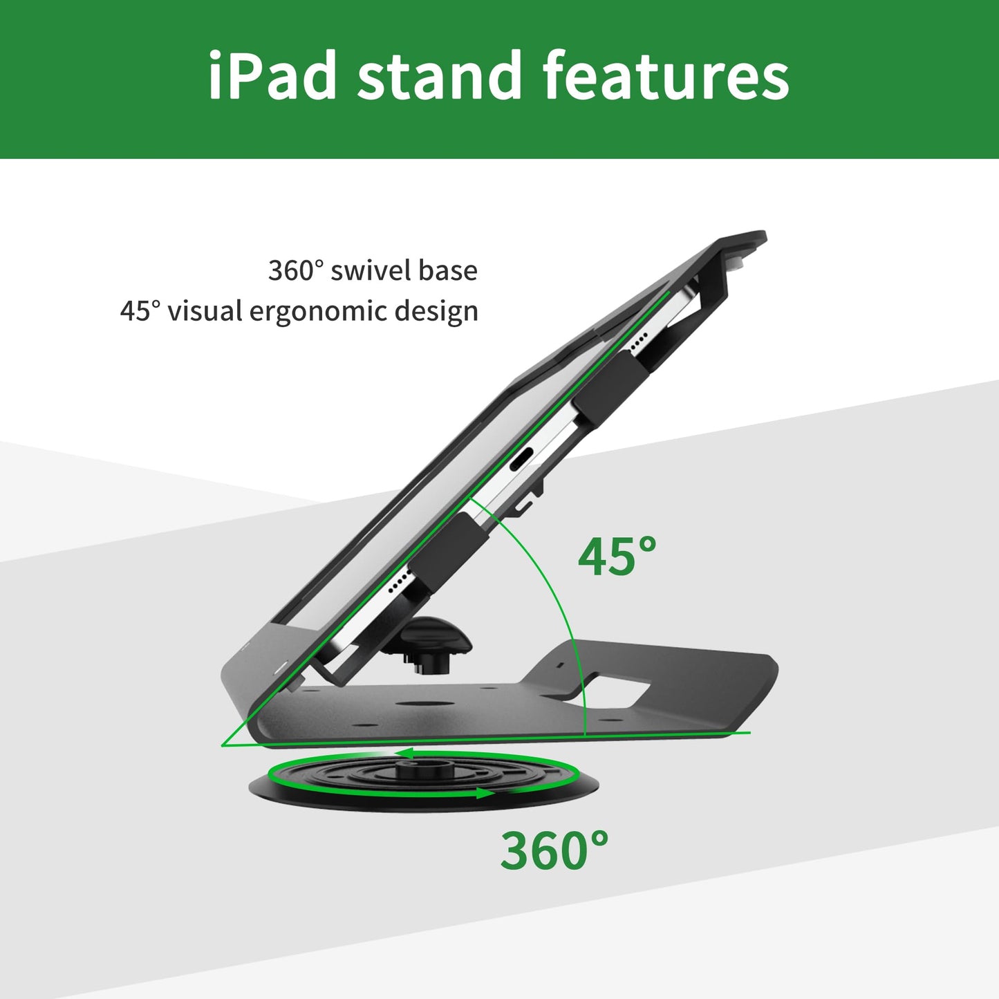 Pinikox Retail Kiosk Tablet Stand Compatible with iPad 10 gen 10.9 inch, air 4 5 10.9", 11"(A16), Pro 11" 1st 2nd 3rd 4th gen., Air 11", Business POS Tablet Stand, 360° Swivel Base, Black