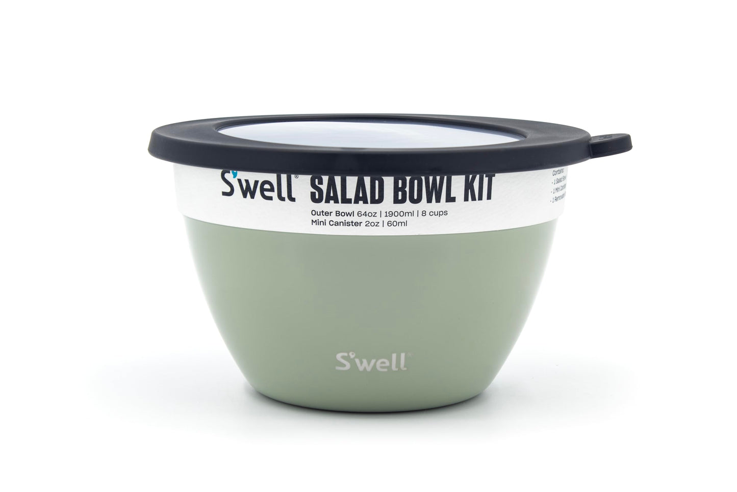S’Well - Stainless Steel Salad Bowl Kit, Leakproof Lunch Bowl with Removable Tray and 2 oz Mini Canister, Meal Prep Food Container & Dishwasher Safe (64 oz, Mountain Sage)