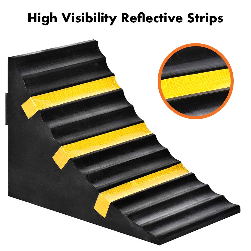 Genubi Industry 2 Pack Black Heavy Duty Extra Large Solid Rubber Wheel Chock with Portable Handle for Travel Trailer, Truck, Commercial Vehicle and RV, 9.5 Inches x 6 Inches x 7 Inches