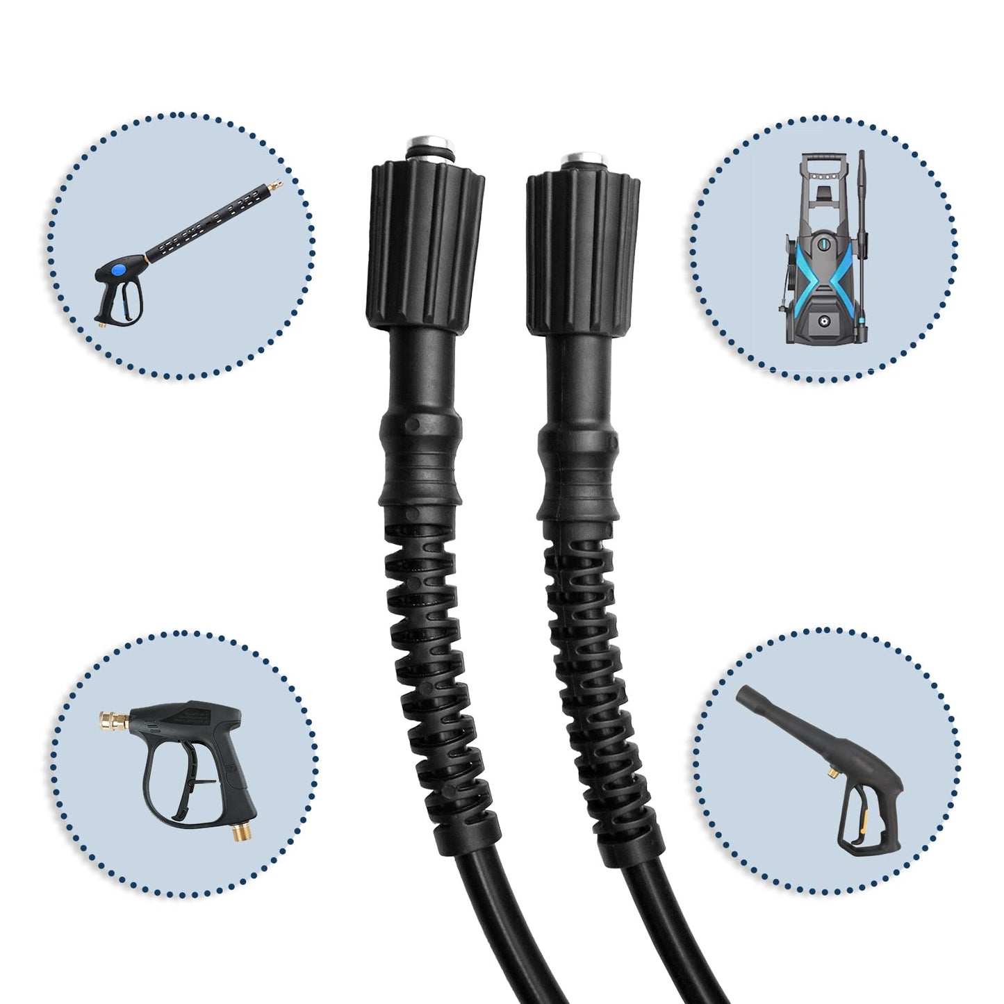 DERASL High Pressure Washer Hose, 50FT, 3300PSI, M22-14mm Female Thread on Both Sides, Torsion Resistant, Replaces Most Brands of Power Washer Hose