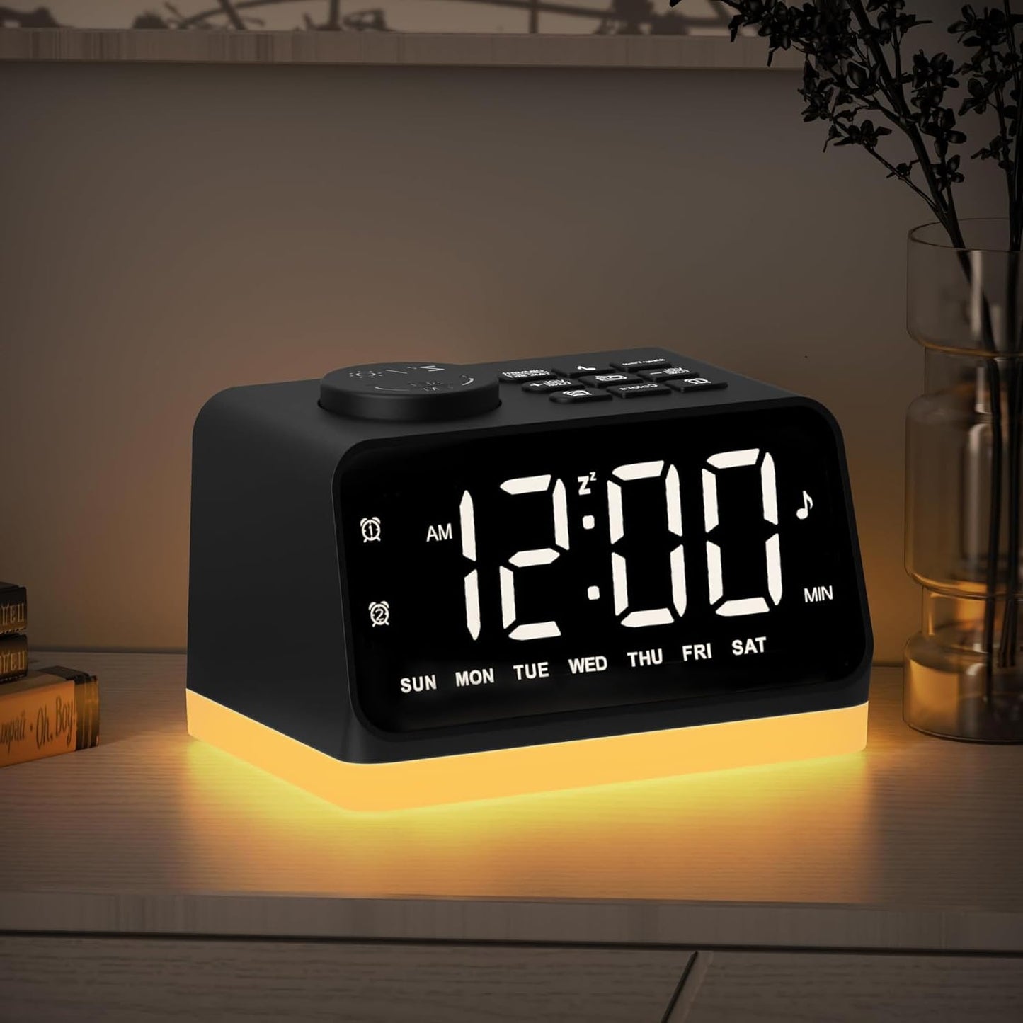 Modern Digital Alarm Clock with FM Radio, Alarm Clocks for Bedrooms with 2 Charging Port, Sleep Sound Machines with Timer, Dual Alarm, Loud Alarm and Easy to Use for Seniors and Kids as Gift