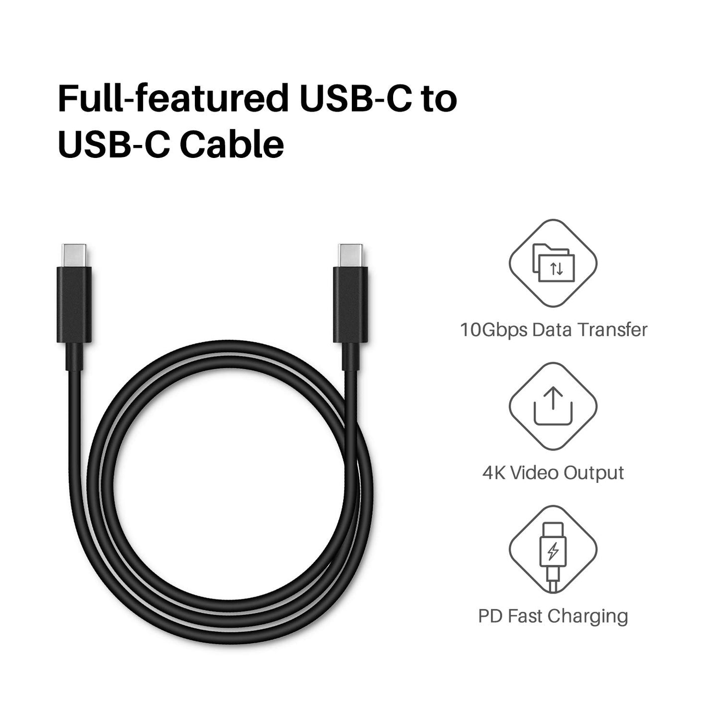 HUION Full-Featured Type-C USB-C to USB-C Cable USB 3.1 GEN 2 DP1.2 for Kamvas 12, 13, 16 (2021), Pro 13 (2.5K), 16 (2.5K), 16 (4K), 16 Plus (4K)