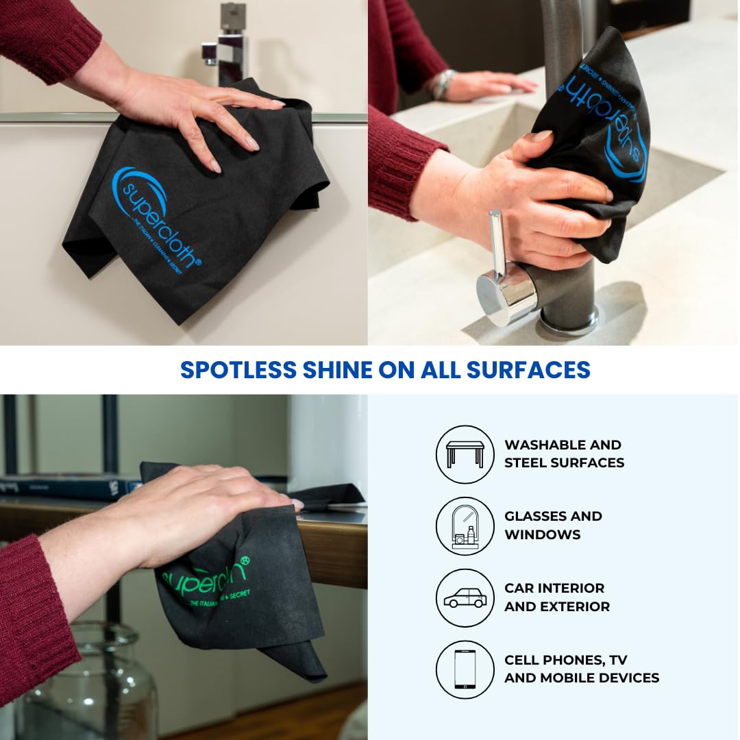 Supercloth® Premium Microfiber Cleaning Cloth, All-Purpose, Lasts Over 5 Years, Streak-Free, Multicolored (3pk)