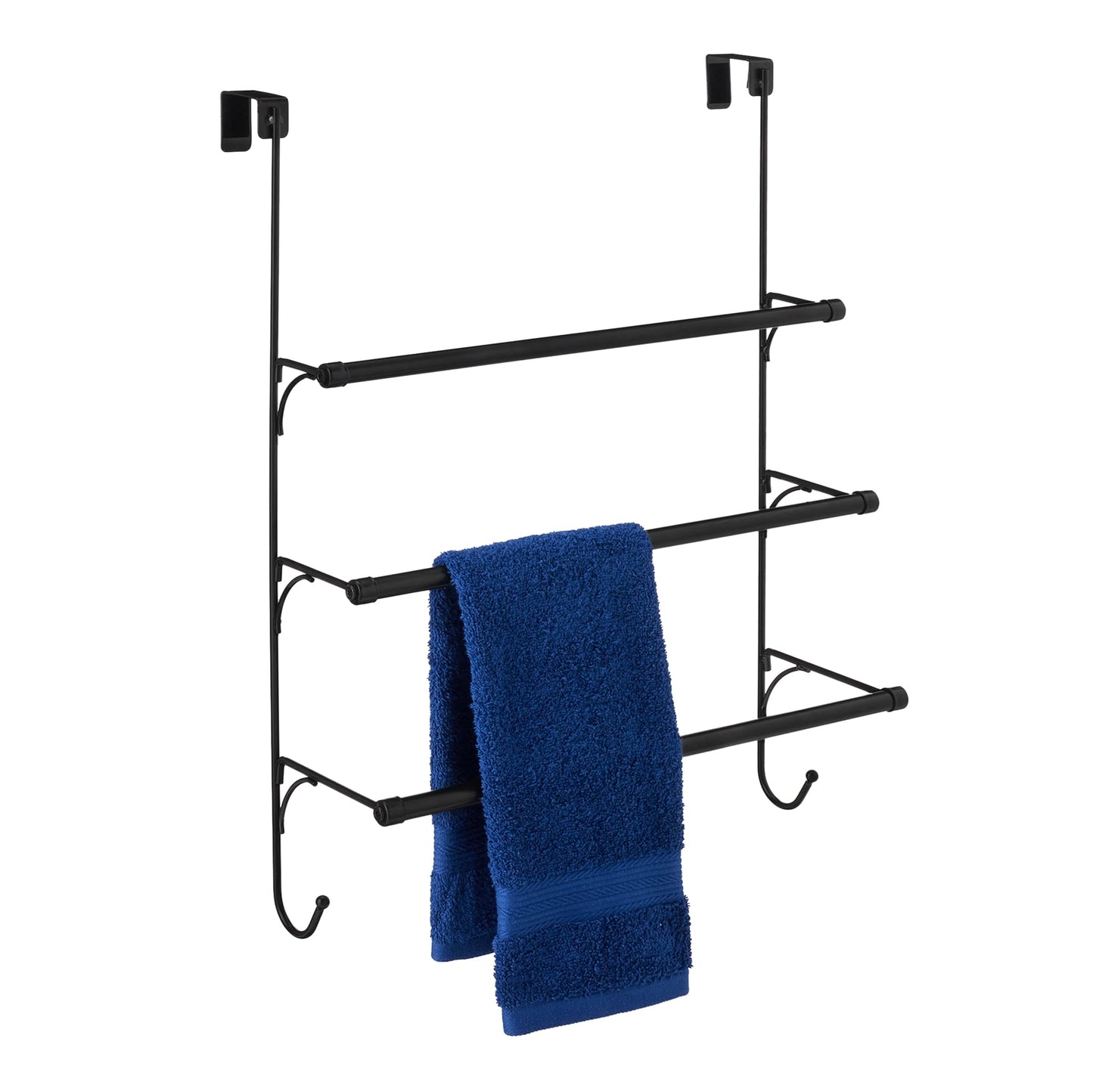 Amazon Basics Over the Door Towel Rack with Hooks, 19.3W x 6.6D x 24.8H inch, Black
