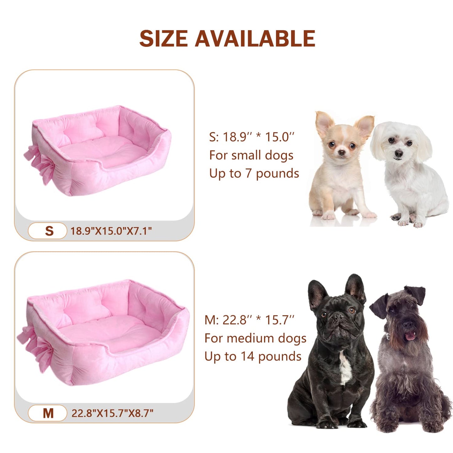 pawstrip Cute Princess Dog Bed Pink Puppy Bed for Small Dogs Breathable Cat Couch Bowknot Pet Cushion Comfortable Kitten Nest Girl Doggy Sofa, Waterproof Bottom (Pink)