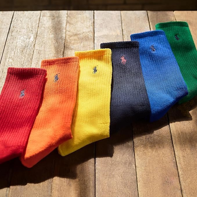 POLO RALPH LAUREN Men's Classic Sport Marled Low Cut Socks - 6 Pair Pack - Breathable Mesh and Arch Support, Gray – Crew, 6-12.5