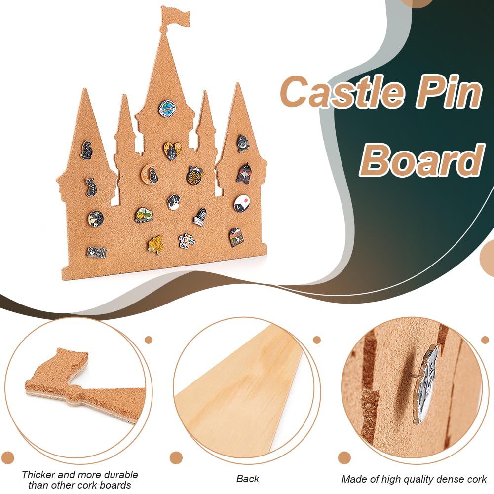 BENECREAT Castle Pin Board Cork Board, 15.6x13.6 Inch Bulletin Display Board Brooch Jewelry Display Cork Tray for Brooch Pin Collection Display, Office Home and School Decor