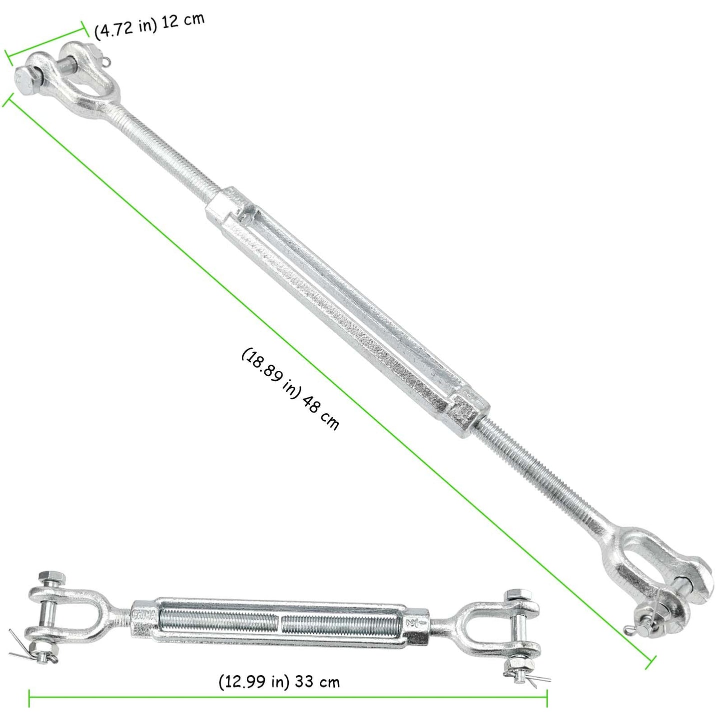 TAICHEUT 4 Pack M12 Galvanized Steel Turnbuckle, 1/2 Inch Heavy Duty Jaw and Jaw Turnbuckle, Weather Resistant Forged Turnbuckle for Tension Cable, Rope, Chain, 2200 lbs Working Load