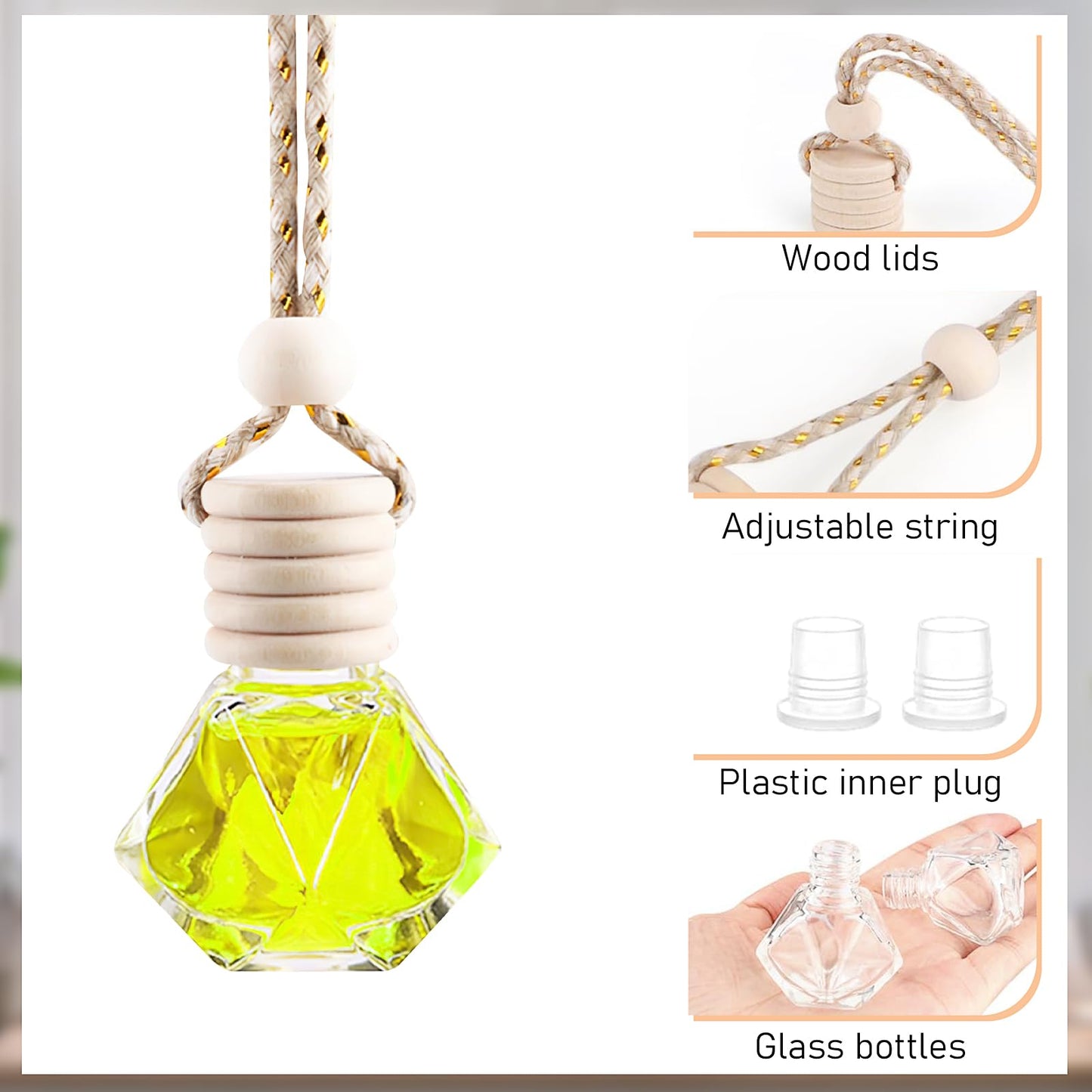 100pcs Hanging Car Air Fresheners, Aroma Diffuser, Glass Car Perfume Bottles, Empty Aromatherapy Scent Fragrance Interior Accessories for Cars, Rvs, Campers, Home, Toilet, Closet, Offices