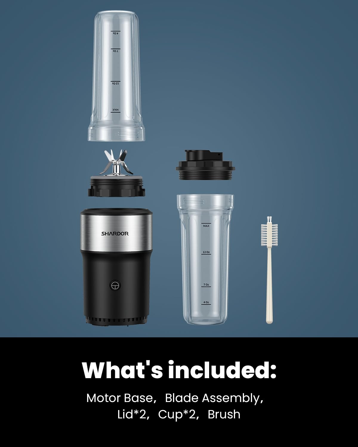 SHARDOR Smoothie Blender 900W Personal Blender with 2 * 24Oz BPA-Free Portable Cups Smoothie Maker Detachable 6-leaf Blade Mixer Blenders for Smoothies, Shakes &Juices, Cleaning Brush, Black